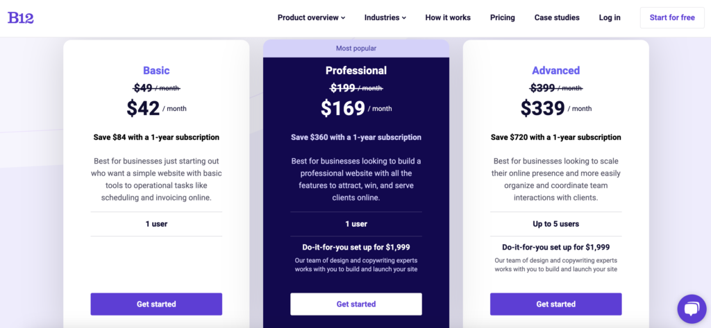 B12 AI Website Builder Pricing